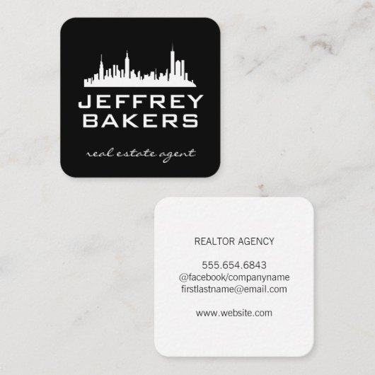 エテ実在ート白黒 |都市 | スクエア名刺 (正面/裏面)