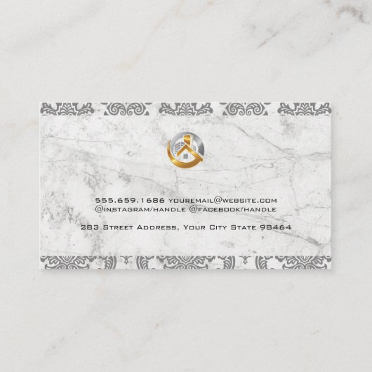 エテ実在ート金ゴールドシルバーロゴ |ダマスク大理石 予約カード (裏面)