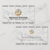 エテ実在ート金ゴールドシルバーロゴ |ダマスク大理石 予約カード (正面/裏面)