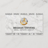 エテ実在ート金ゴールドシルバーロゴ |ダマスク大理石 予約カード (正面)