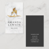 エテ実在ート金ゴールドシルバーロゴ | ホワイトマーブル 予約カード (正面/裏面)