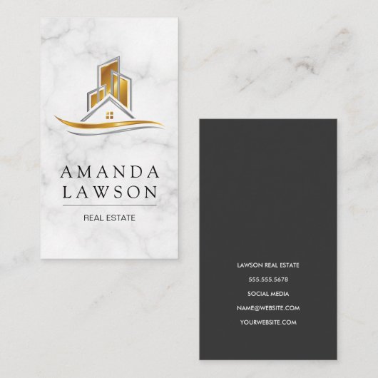 エテ実在ート金ゴールドシルバーロゴ | ホワイトマーブル 予約カード (正面/裏面)