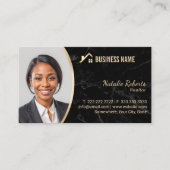 エテ実在ート金ゴールドハウスロゴ不動産仲介業者大理石フォト 名刺 (正面)