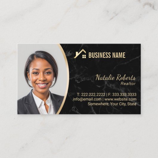 エテ実在ート金ゴールドハウスロゴ不動産仲介業者大理石フォト 名刺 (正面)