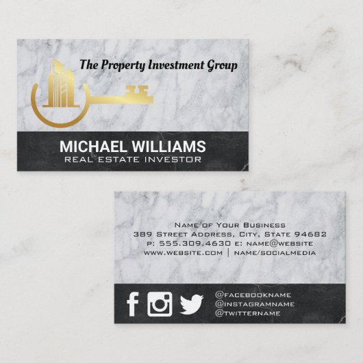 エテ実在ート金ゴールド鍵 | 不動産仲介業者 名刺 (正面/裏面)