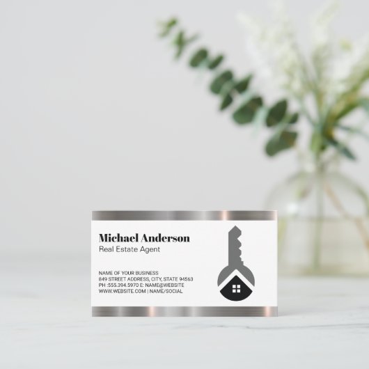 エテ実在ート鍵ホームロゴ | 金属トリム 名刺 (スタンド正面)