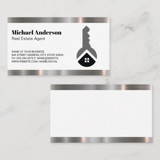 エテ実在ート鍵ホームロゴ | 金属トリム 名刺 (正面/裏面)