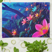 エテ白熱［赤熱］光を放つリアジャングルオアシスデザイン キッチンタオル (折り畳み)