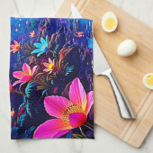 エテ白熱［赤熱］光を放つリアジャングルオアシスデザイン キッチンタオル (四つ折り)