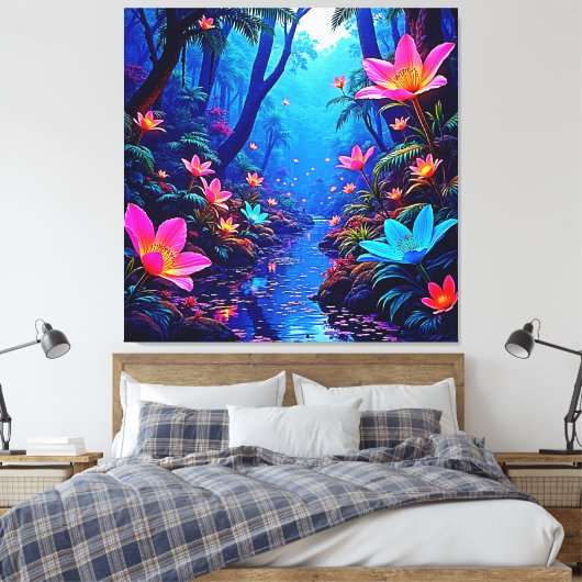 エテ白熱［赤熱］光を放つリアジャングルオアシスデザイン キャンバスプリント (インサイチュ (寝室))