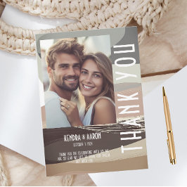 エディはっきりした・ブラウン・オリーブ結婚のサンキューカード 招待状