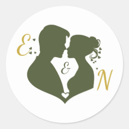 エディタブルな優雅なセージゴールドの結婚式ステッカー ラウンドシール