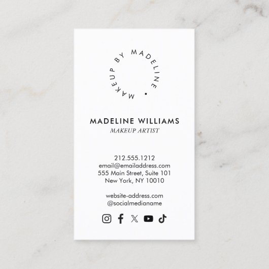 エディトリアルシック美しいサロンメイクアップアーティストマウヴ 名刺 (裏面)