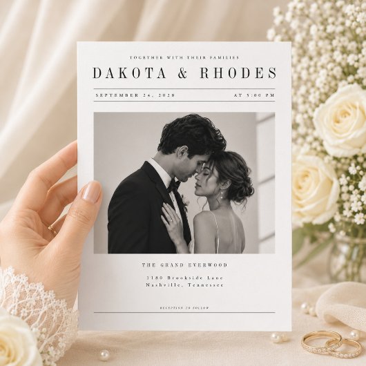 エディトリアルスタイルの結婚式写真招待状テンプレート 招待状
