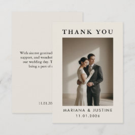 エディトリアル ミニマリスト 冬の結婚式 写真メッセージ サンキューカード