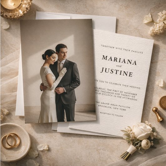 エディトリアル ミニマリスト 冬の結婚式 写真レイアウト 招待状