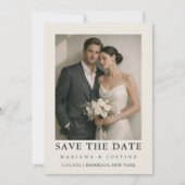 エディトリアル ミニマリスト 冬の結婚式 写真入り 招待状 | アイボリー (正面)