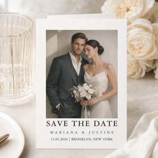エディトリアル ミニマリスト 冬の結婚式 写真 セーブザデート