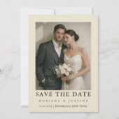 エディトリアル ミニマリスト 冬の象牙色の結婚式の写真 セーブザデート (正面)