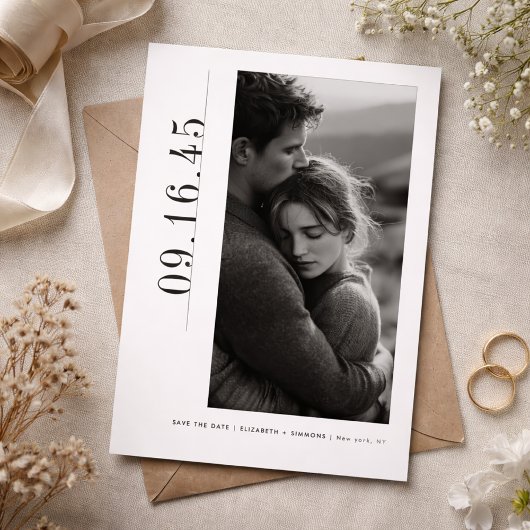 エディトリアル 縦型 日付 黒 白 Save the Date セーブザデート