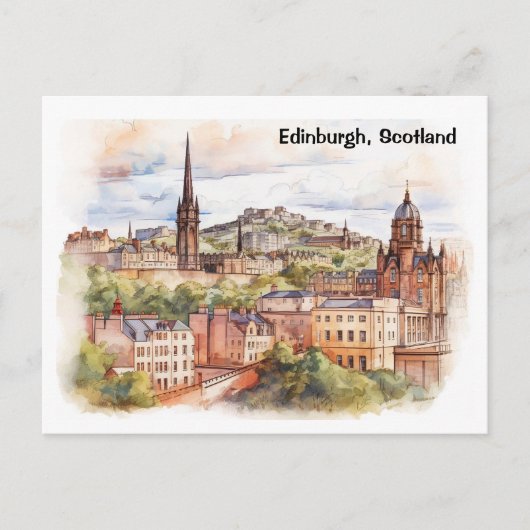 エディンバラスコットランドシティビューウォーターカラートラベル ポストカード (正面)