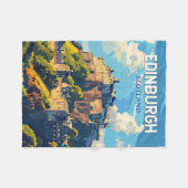 エディンバラスコットランドトラベルアートヴィンテージ フリースブランケット (正面(横))