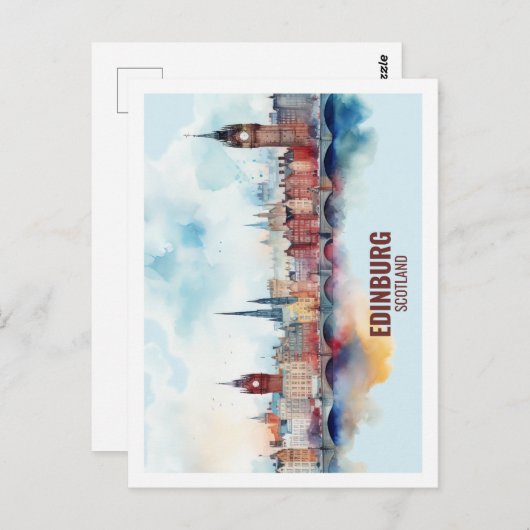 エディンバラスコットランドトラベルプレイスウォーターカラー ポストカード (正面/裏面)