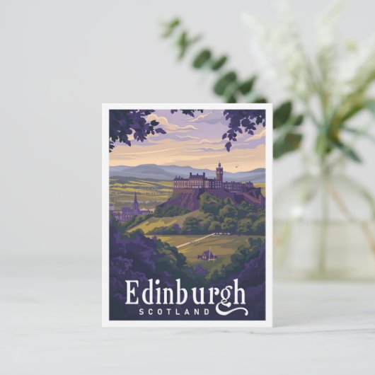 エディンバラスコットランドヴィンテージアートトラベルイラストレーション ポストカード (スタンド正面)