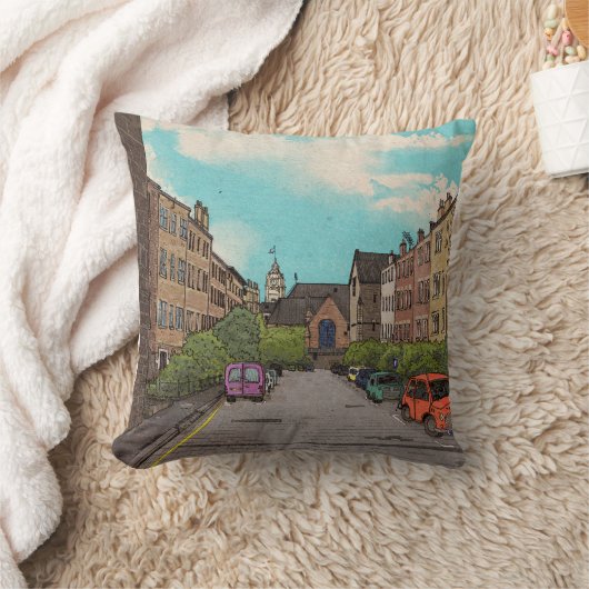 エディンバラダウンタウンシティスケープイラストレーション クッション (ブランケット)