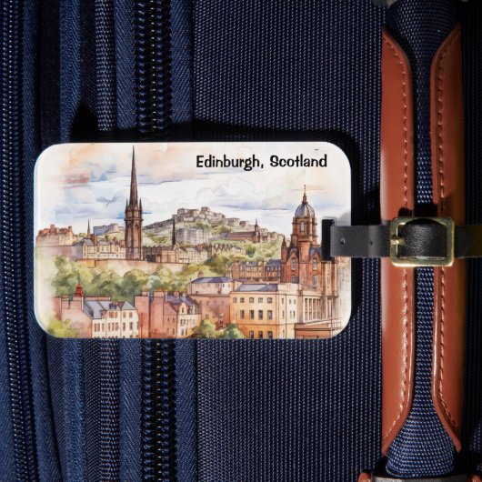 エディンバラ スコットランド 街並み 水彩画 旅行 ラゲッジタグ (正面インサイチュ4)