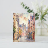 エディンバラ,スコットランド,通りウォーター絵画カラー ポストカード (スタンド正面)