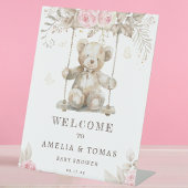 エディ・ベアーピンクフローラベビーシャワーへようこそ 台座サイン