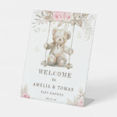 エディ・ベアーピンクフローラベビーシャワーへようこそ 台座サイン (正面)