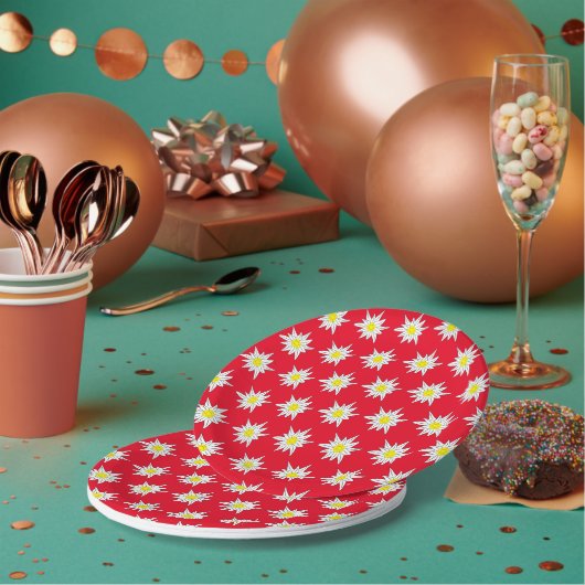 エデルワイスかわいらしパターンレッドラウンド紙プレート ペーパープレート (複数)