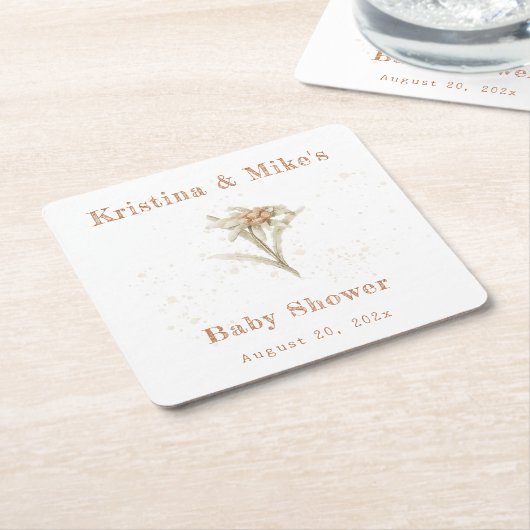 エデルワイスワイルドフラワーベビースシャワー スクエアペーパーコースター (アングル)