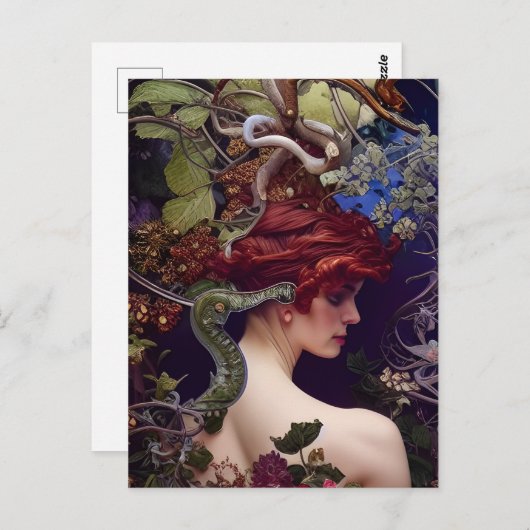 エデンの園の女性、木々とヘビ ポストカード (正面/裏面)