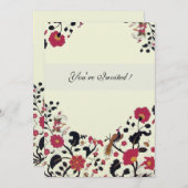 エデン結婚の愛の鳥、赤い黒い花、銀 招待状 (正面/裏面)