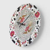 エデン/エレガントで赤い白黒の花および鳥 ラージ壁時計 (傾斜)