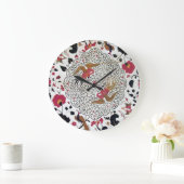 エデン/エレガントで赤い白黒の花および鳥 ラージ壁時計 (ホーム)