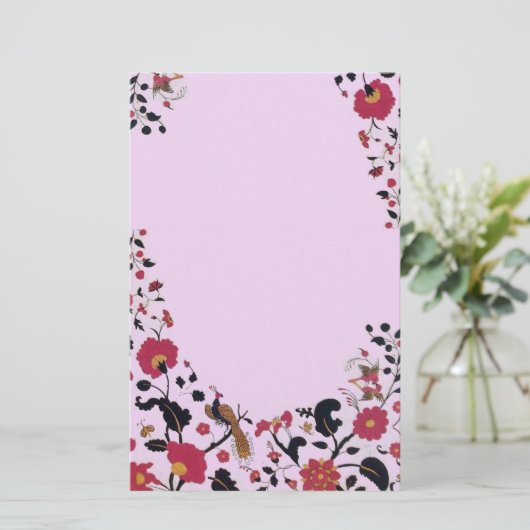 エデン，花と鳥のフローラモノグラムピンク 便箋 (スタンド正面)