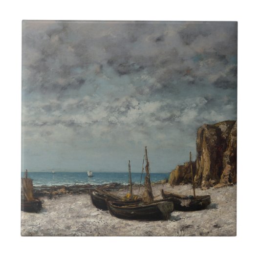 エトレタットビーチのボート – Gustave Courbet タイル (正面)