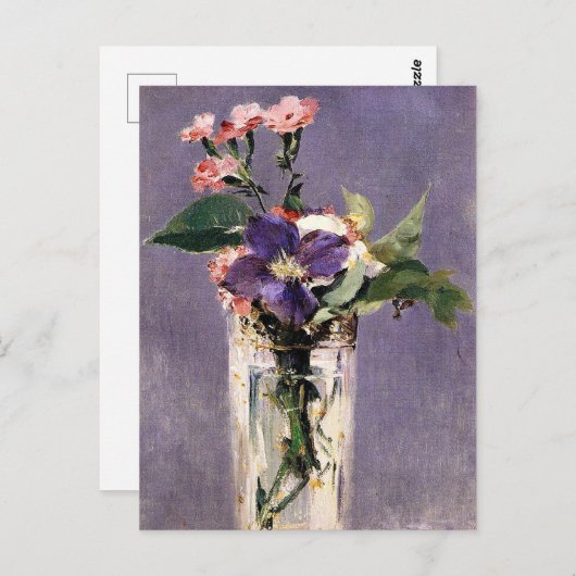 エドアードマネ – ピンクスとクレマティス ポストカード (正面/裏面)