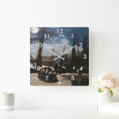 エドゥアルド・マネ - 月光のボーニュの港 スクエア壁時計 (ホーム)