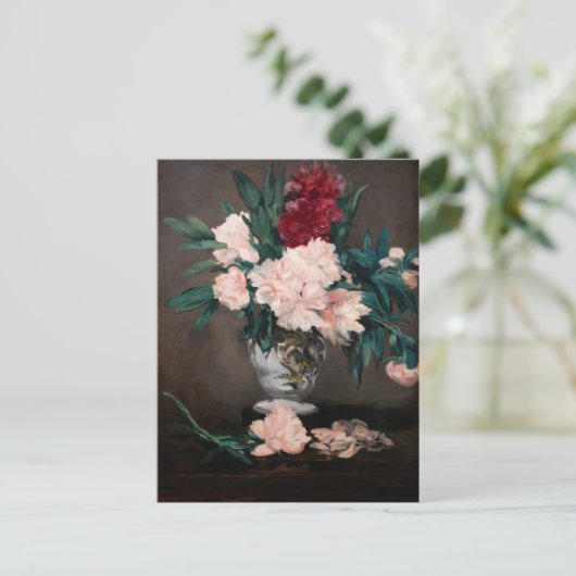 エドゥアール・マネ - 小さな台座の上の芍薬の花瓶 ポストカード (スタンド正面)