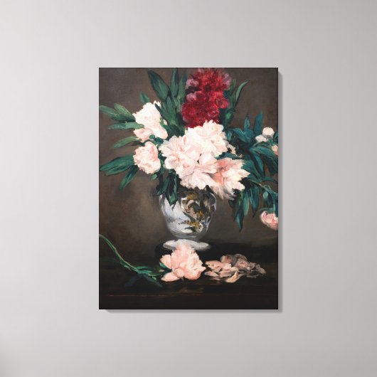 エドゥアール・マネ - 小さな台座の芍薬の花瓶 キャンバスプリント (正面)