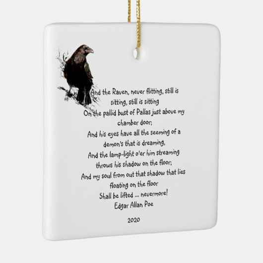 エドガーアレンポー引用文ウォーターカラーレイヴンバード セラミックオーナメント