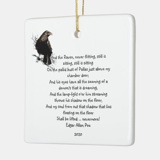 エドガーアレンポー引用文ウォーターカラーレイヴンバード セラミックオーナメント (左)