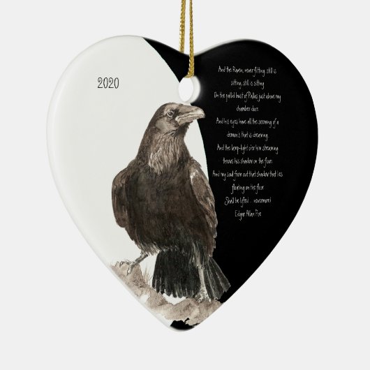 エドガーアレンポー引用文ウォーターカラーレイヴンバード セラミックオーナメント (右)