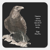 エドガーアレンポー精神病引用文ウォーターカラーレイヴン スクエアシール (正面)