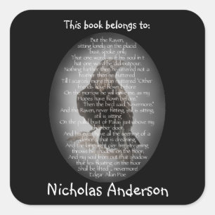 エドガーアレンPoeワタリガラスの詩の蔵書票の芸術 スクエアシール